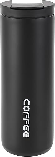 Hikaru Taza de café aislada de acero inoxidable, taza de café de viaje a prueba de fugas, con tapa de rosca, taza de café de doble pared para