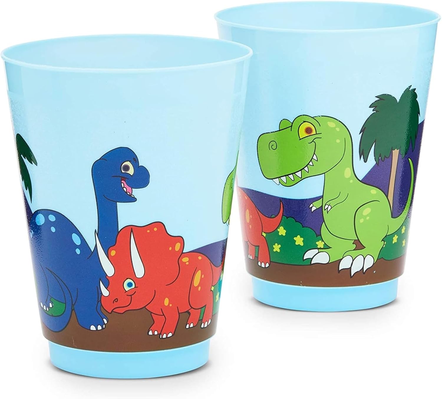 BLUE PANDA 16 Pack Plastic Dinosaur Cups for Kids, Cartoon Dino Party Favors for Birthday Party Supplies and Dinosaur Birthday Decorations (16 O) - Image 4