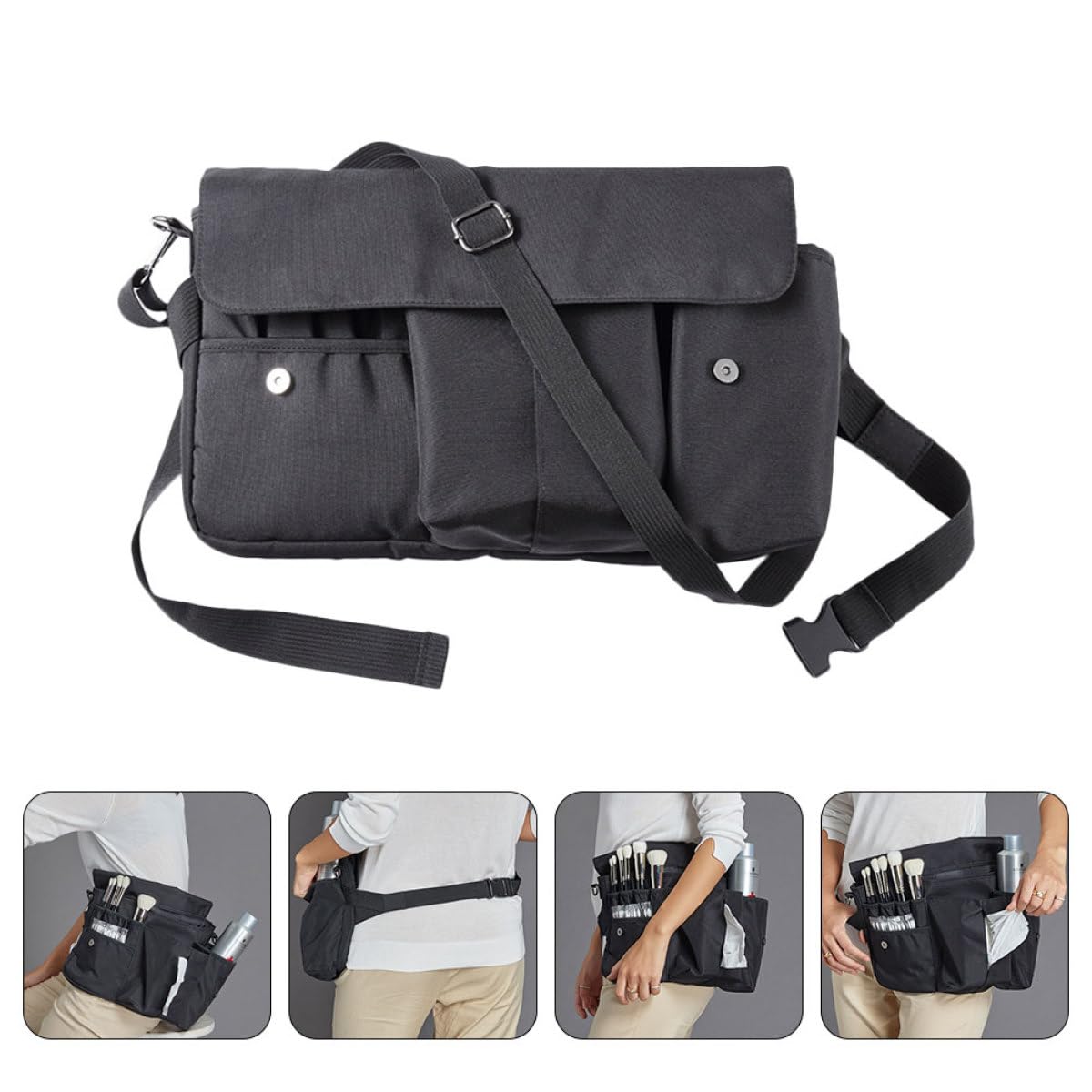 Abaodam Marsupio Porta Trucchi in Tela, Organizer per Pennelli e Cosmetici, Mani Libere, Cinghia, Pratico per Viaggio