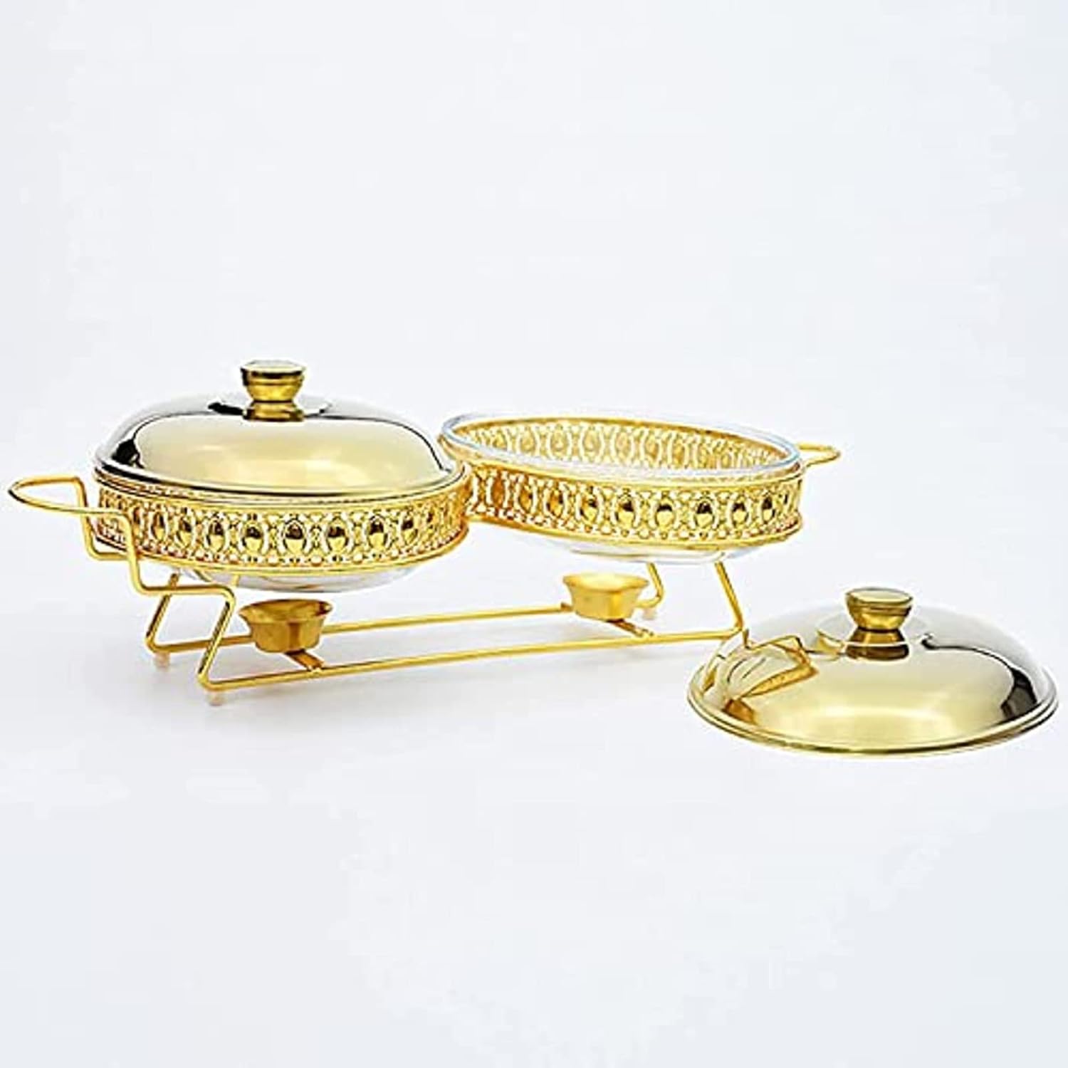 Stainless Steel Chafing Dish Buffet SetChafer Set with LidFood Warmer for Parties Kitchen Banquet Dining1.5L,Gold