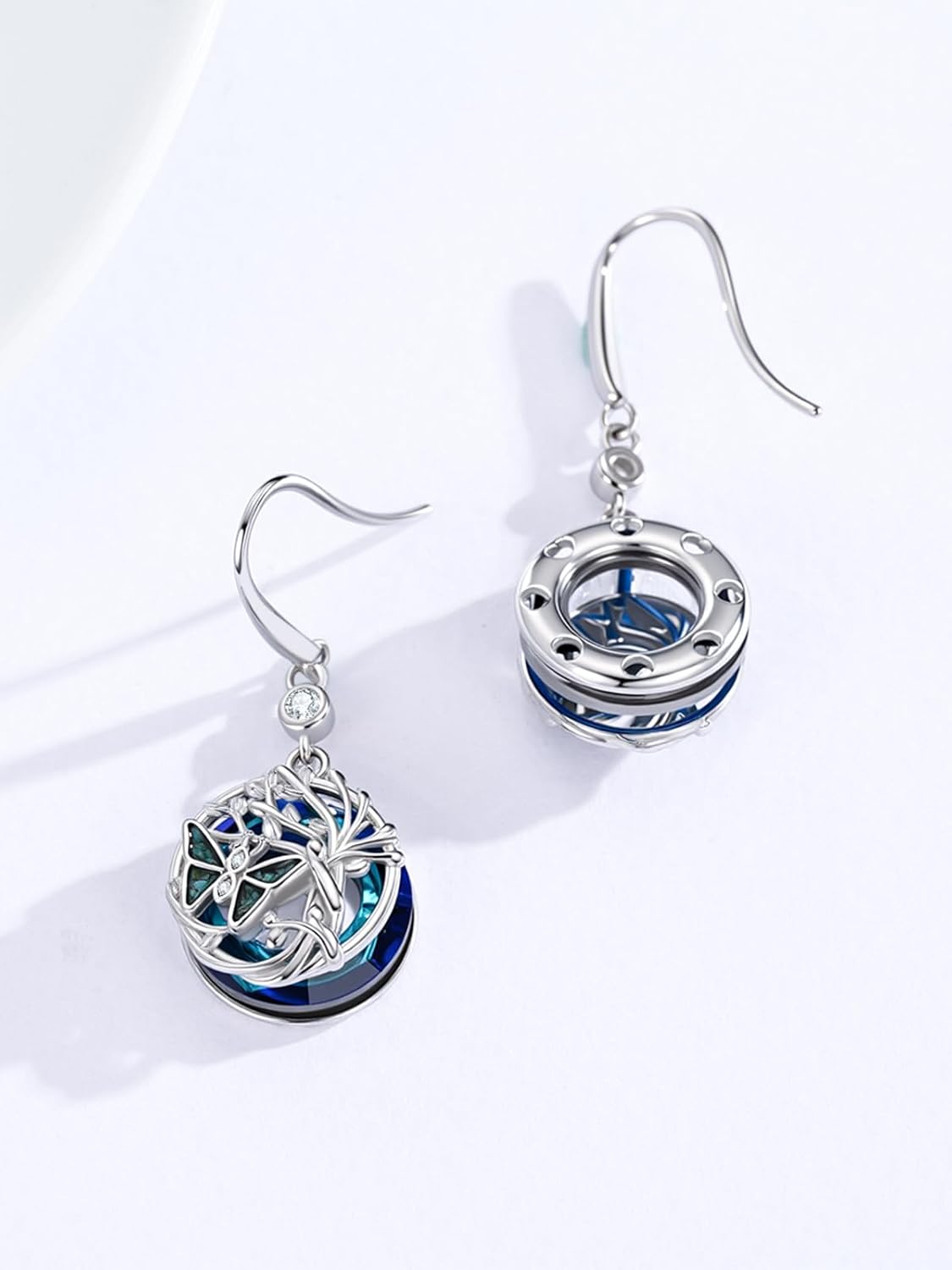 CHENGHONG Tree of Life Earrings for Women 925 Sterling Silver Blue Crystal Butterfly/Dragonfly/Cat/Bee Dangle Earrings for Women Jewelry Gifts - Image 2