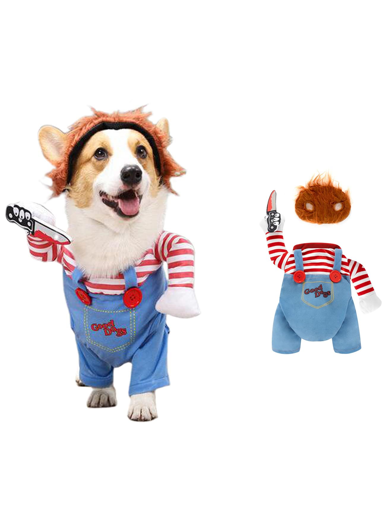 Halloween Dog Costume Pet Dog Cosplay Deadly Doll Halloween Party Costume (Red,Medium)