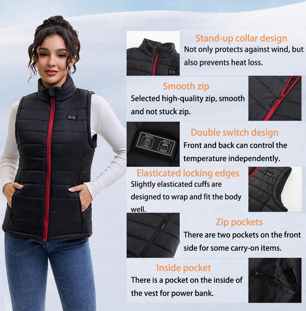 Beheizbare Weste Damen Heizweste Damen mit Powerbank Heizweste mit 13 Heizzonen für Outdoor Wandern Camping