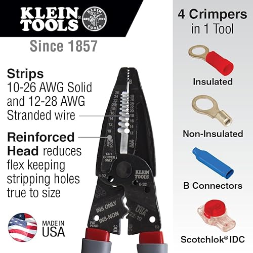 Miniatura 2 de Klein Tools 1019 Klein Kurve - Pelacables, crimpador/cortador, fabricado en Estados Unidos, herramienta de corte/crimpado/pelado para conectores B e
