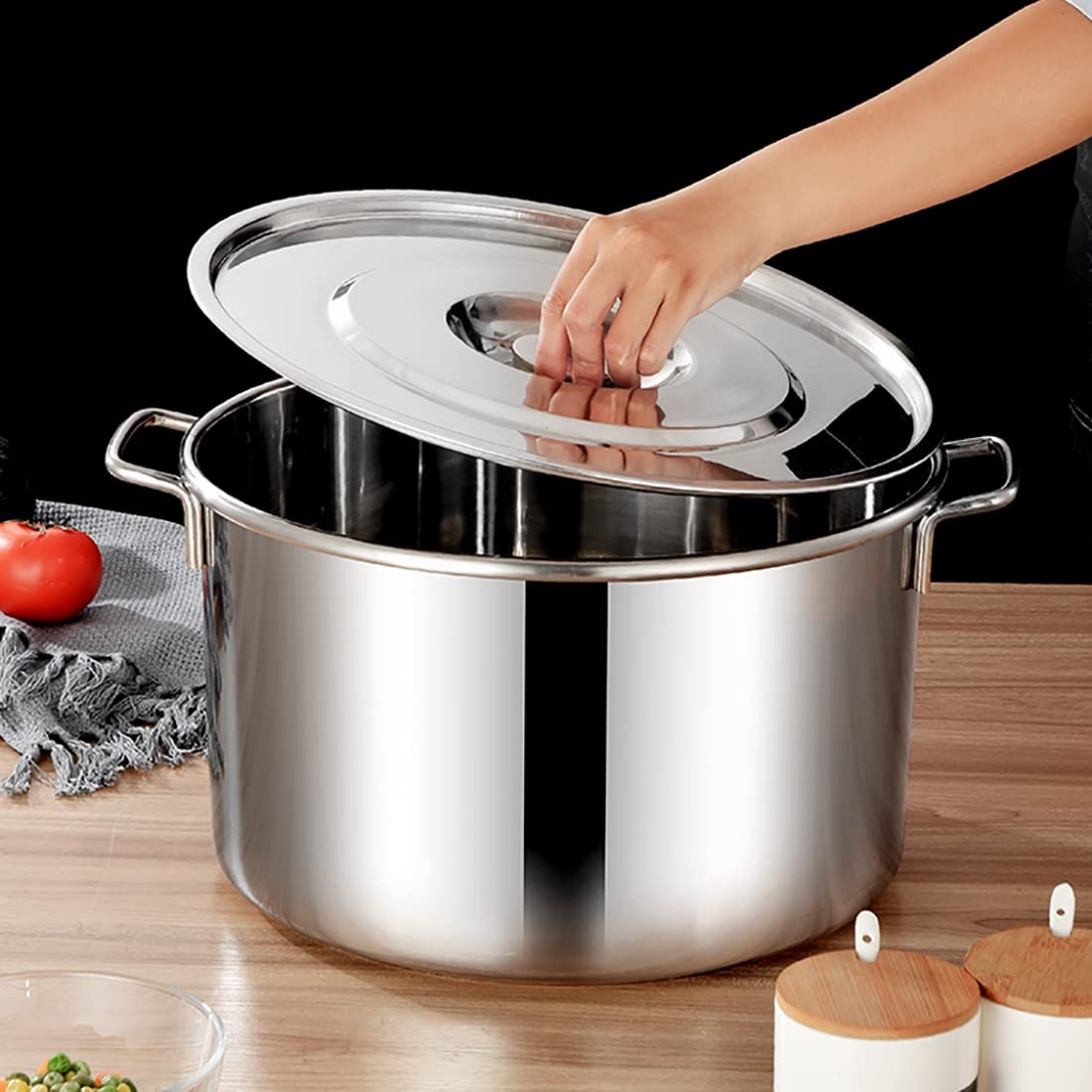 Pentola capiente Acciaio Inox Pentola Grande, pentola Classica in Acciaio Inox con Coperchio, 9L-50L, lucidatura a Specchio, Padella Antiaderente, 6 Dimensioni, Argento (Size : 40 * 23cm(30L))