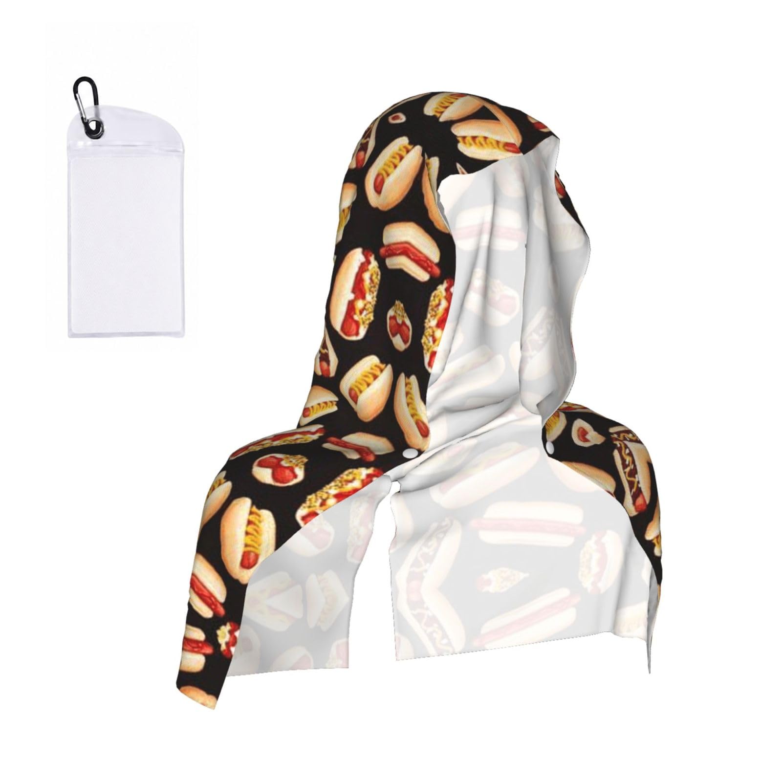 WXWJSHMGC Fun Food Hot Dogs Print Cooling Hoodie Towel, Cooling Towels For Neck And Face Sun Protection Instant Cool Hoodie(Sport/Camping/Work Out/Hot Weather)
