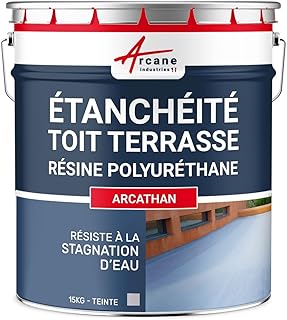 Étanchéité toit terrasse & toit plat | Résine et peinture étanche polyuréthane colorée, membrane liquide | ARCATHAN - 15 kg Gris - ARCANE INDUSTRIES
