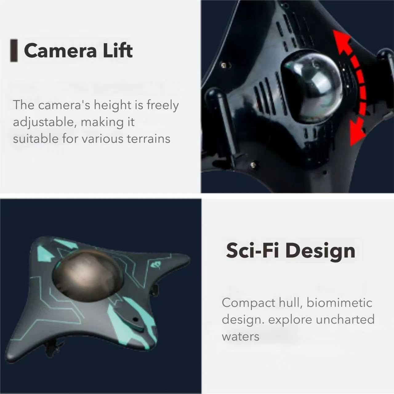 Caméra de drone sous-marin, connectivité avec contrôle d'application intelligente et phare LED, transmission d'image en temps réel en Full HD 1080p, pour l'exploration sous-marine et les jouets pour a