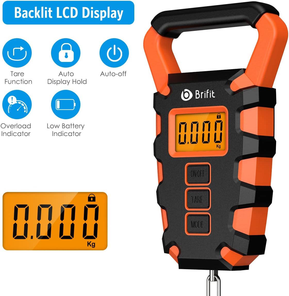 AMIR Digital Fishing Scale with Ruler, 15g/50kg Electronic Digital Luggage Scale, 110lb Max Fishing Postal Hanging Hook Scale with Measuring Tape, Backlit LCD Display (Batteries Included)