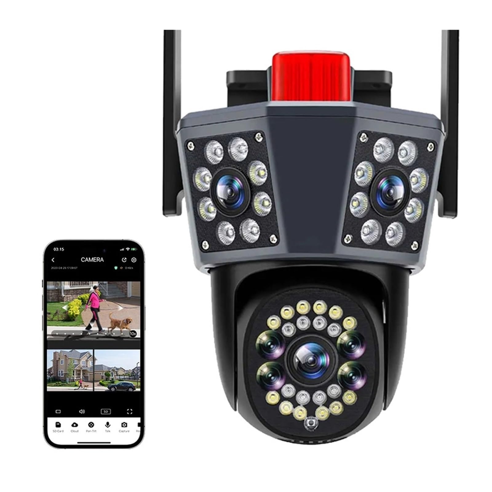 Kamera bezpieczeństwa, 12MP 6K PTZ kamera z trzema ekranami zewnętrzna trzy ekrany ochrona automatyczne śledzenie wykrywanie ruchu IP typu Survalance(Camera Add 32G SD)