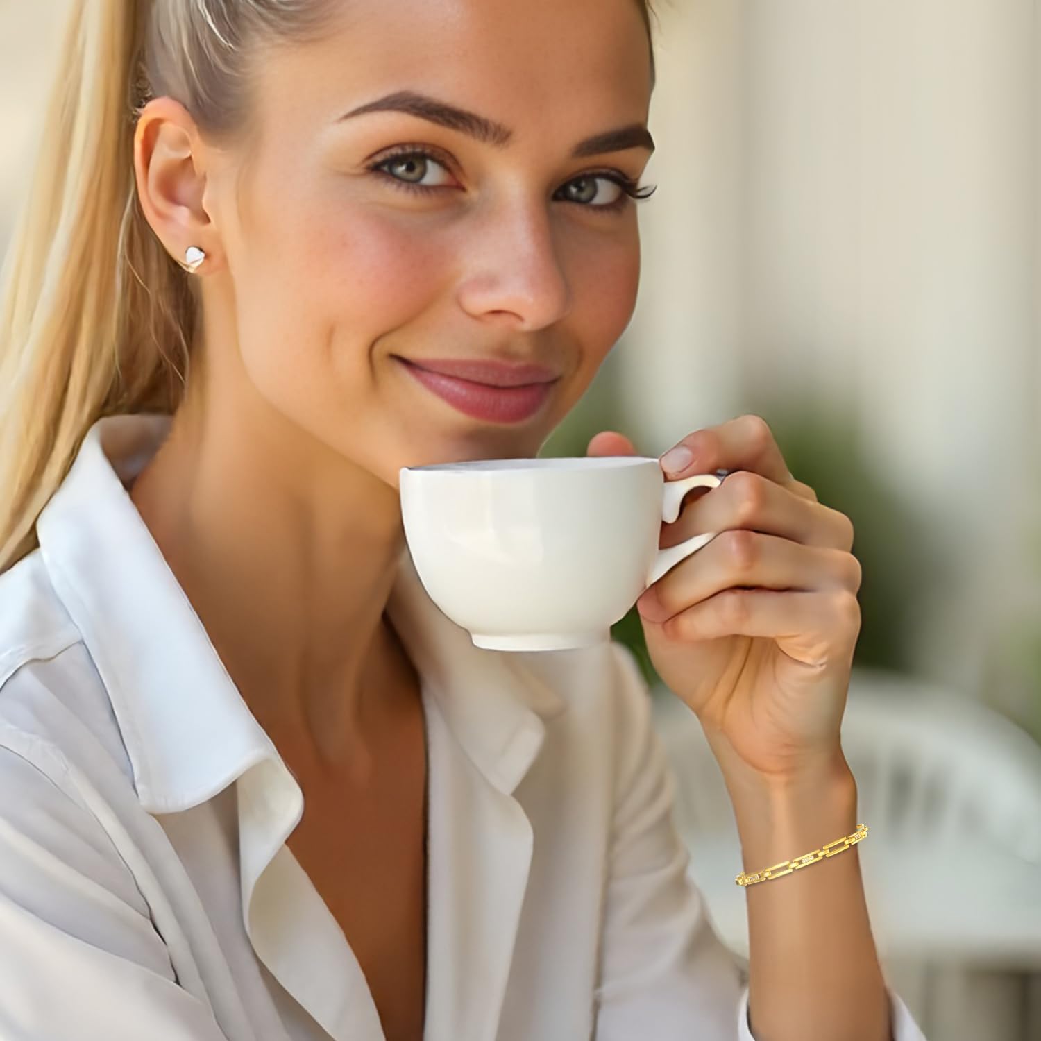 Gold Bracelet for Women, 14K Real Gold Plated Bracelet with Cubic Zirconia, Charm Dainty Gold Bracelets for Women, Fashion Trendy Jewelry, Perfect Love Gift for Christmas, Valentine's Day. - Image 9