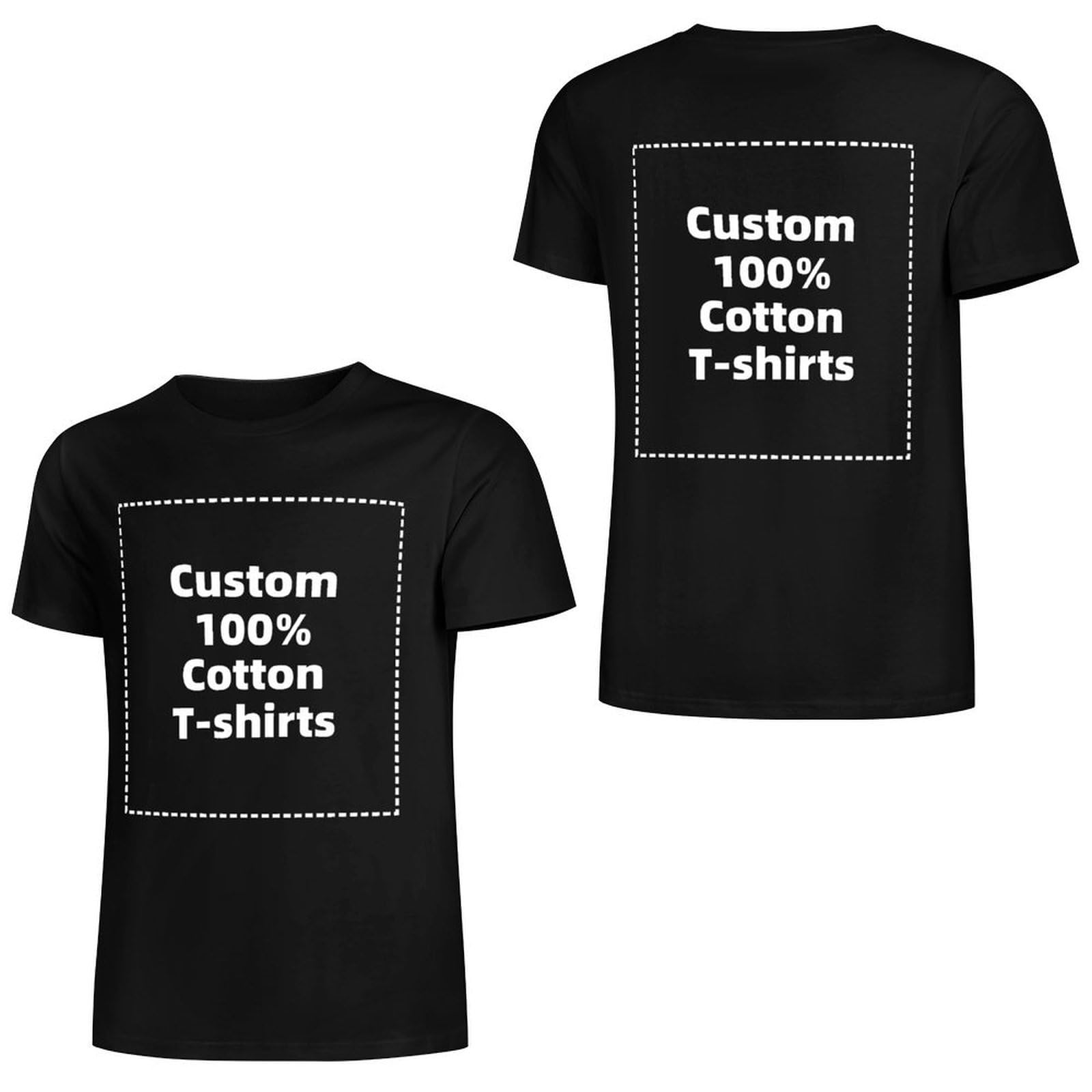 Custom T-Shirts for Men & Women - Design & Make Your Own Shirt, Personalized Cotton Tee with Front/Back Photo & Text Printing Black