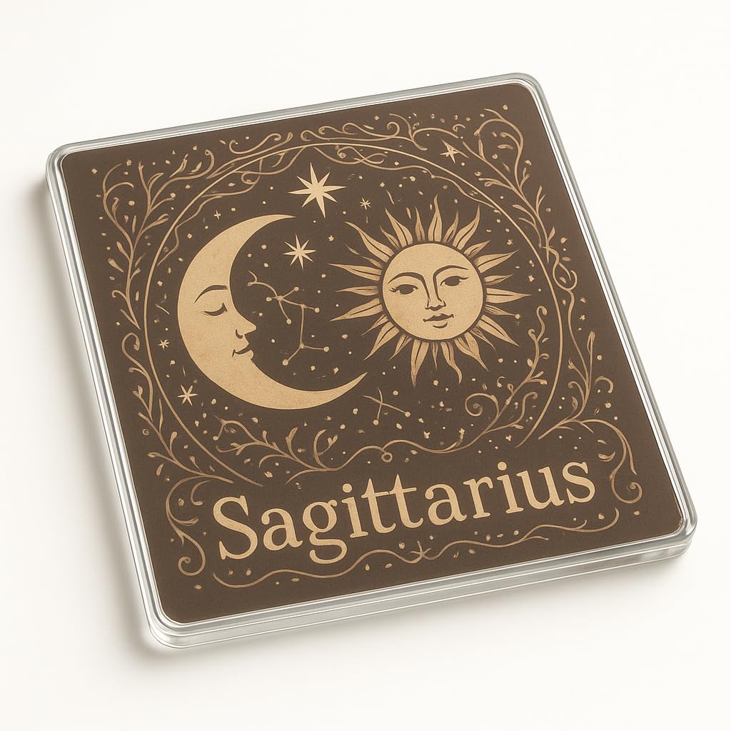 The Plum Penguin Celestial Sagittarius Celestial Acrylic Coaster Gift - Unique Bohemian Sun Moon Constellation Design Home Decor Present