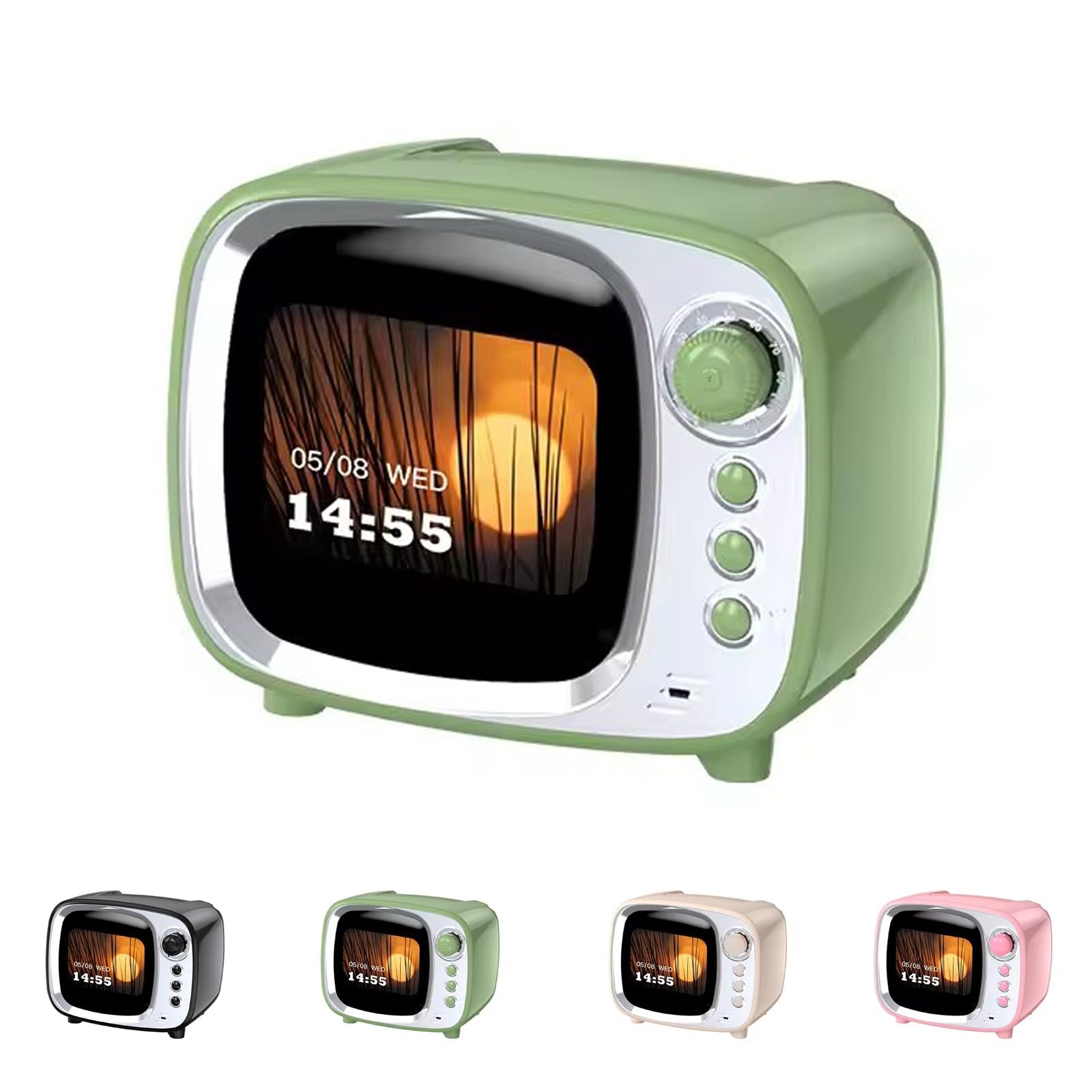 Generisch Cassa Bluetooth Retro con Sveglia Intelligente, Altoparlante Wireless Vintage con Display di Testi e Meteo, Suono HiFi, Regali Uomo Tech Oggetti Particolari(Green)