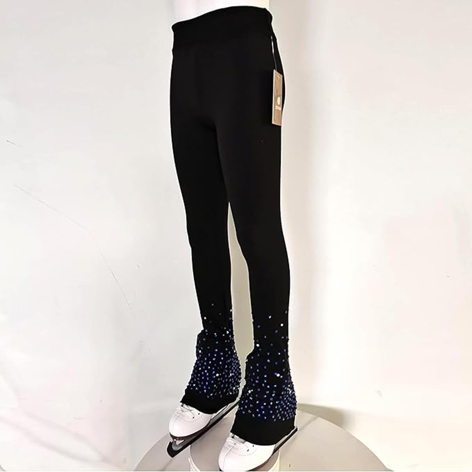 Luhuo - Pantaloni da Pattinaggio su Ghiaccio, da Ragazza, in Pile Nero, con Strass