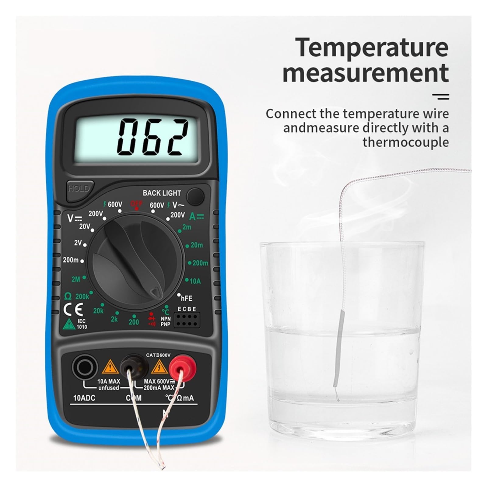 Multimetr Cyfrowy AC/DC Amperomierz Volt Ohm Tester Miernik Multimetro Z Termoparą Podświetlenie LCD Przenośny Szybko Dokładnie Łatwy Odczyt(Green)