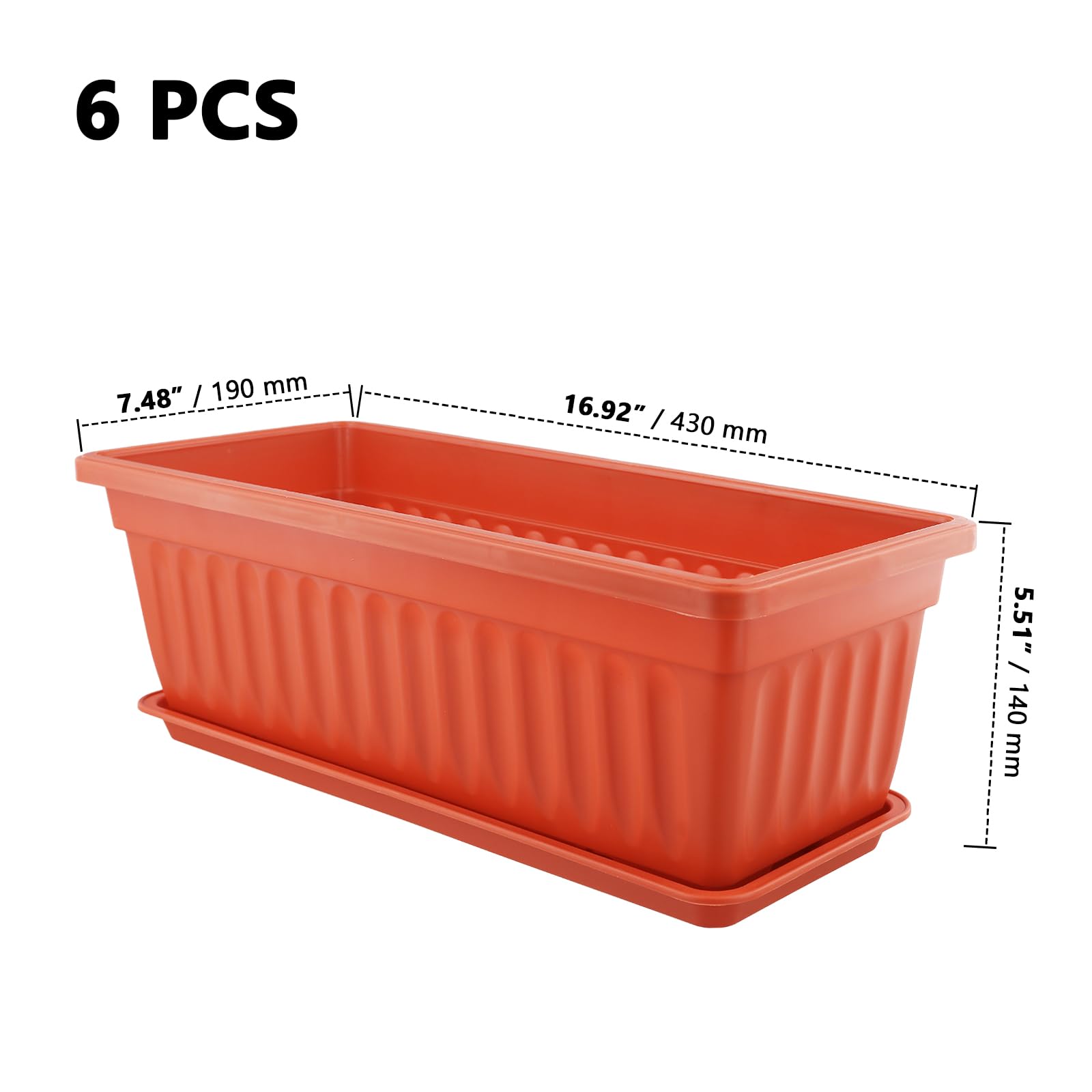 ZOENHOU Lot de 6 jardinières rectangulaires en Plastique de 43 cm avec Plateaux et 30 étiquettes Vertes pour Rebord de fenêtre, terrasse, Jardin, décoration d'intérieur, Porche - Rouge
