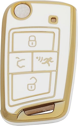Miniatura 4 de vurbemes Funda protectora de TPU suave de 360 grados compatible con VW Volkswagen Jetta Tiguan GTI Atlas Passat Golf plegable sin llave blanco