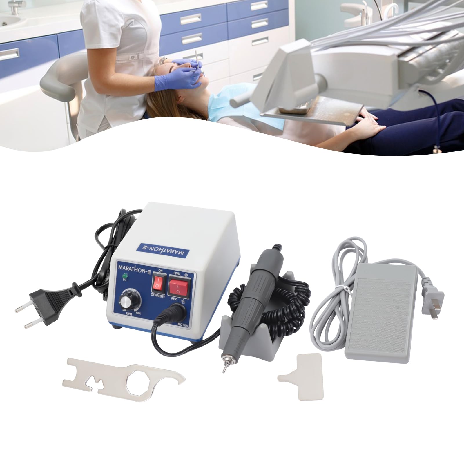 Labor Mikromotor 35000rpm Elektro Mikromotor Schleifmaschine mit Positiver Negativer Schalter Pedal Abnehmbarer Handgriff Schneiden Schleifen Polieren