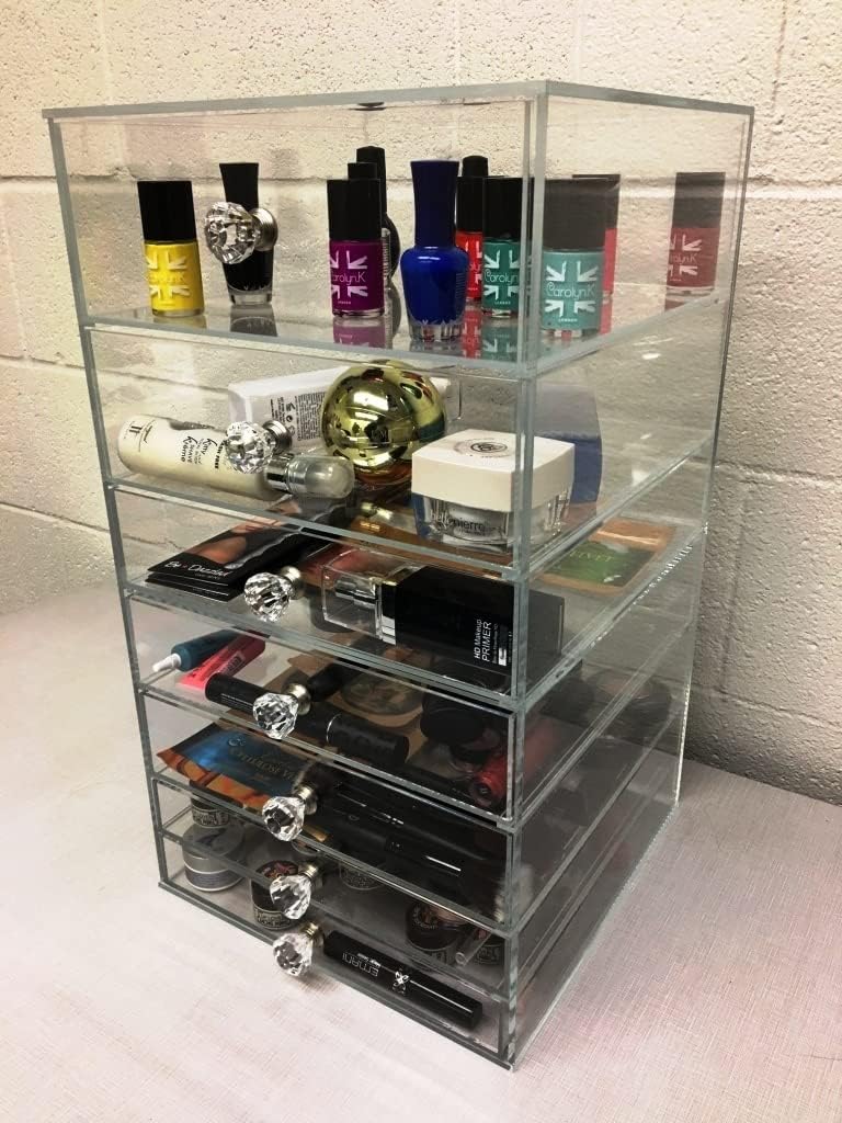 GlamoureBox Clear Vanity Makeup Storage Acrylic Cosmetic Cube 7 Drawer A7K