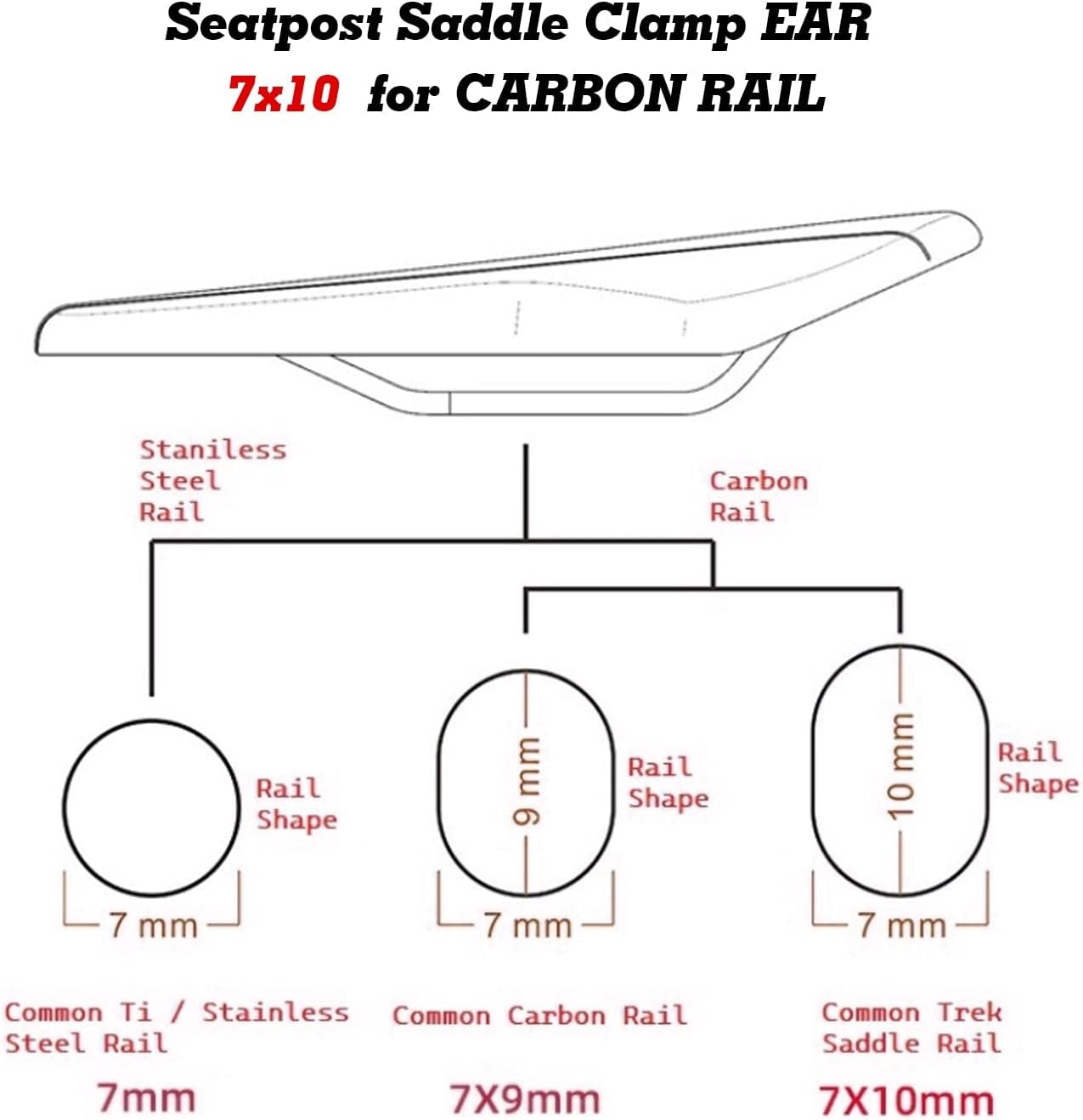 x xotic tech Bike Seatpost Ear Clamp 7x10 Ti Bolt for Oval CARBON RAIL Compatible w/TREK Madone Domane