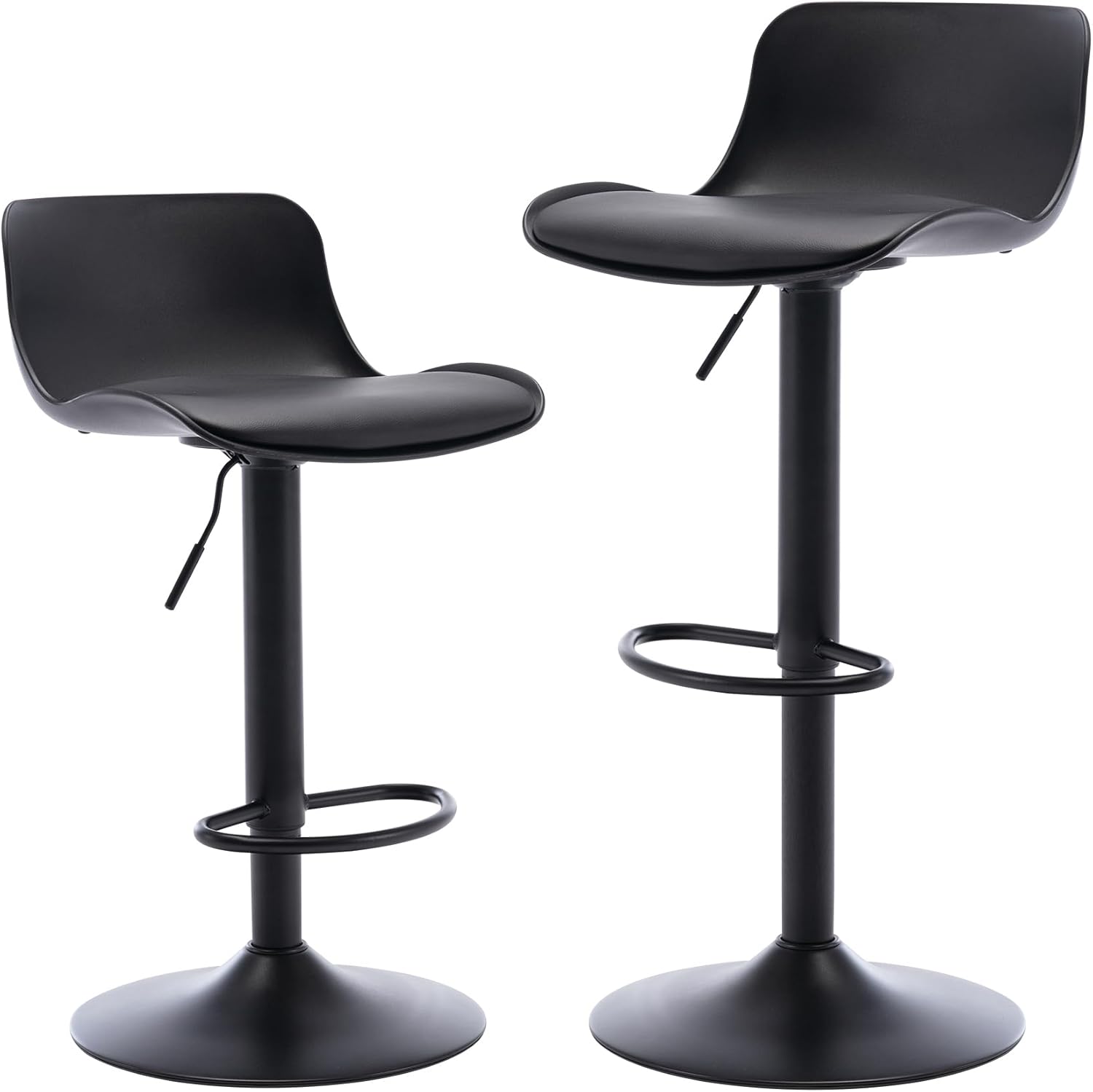 NOBPEINT Bar Stools Set of 2, Contemporary Air Lift Adjustable Swivel Barstools with Upholstered PU Leather (Black)