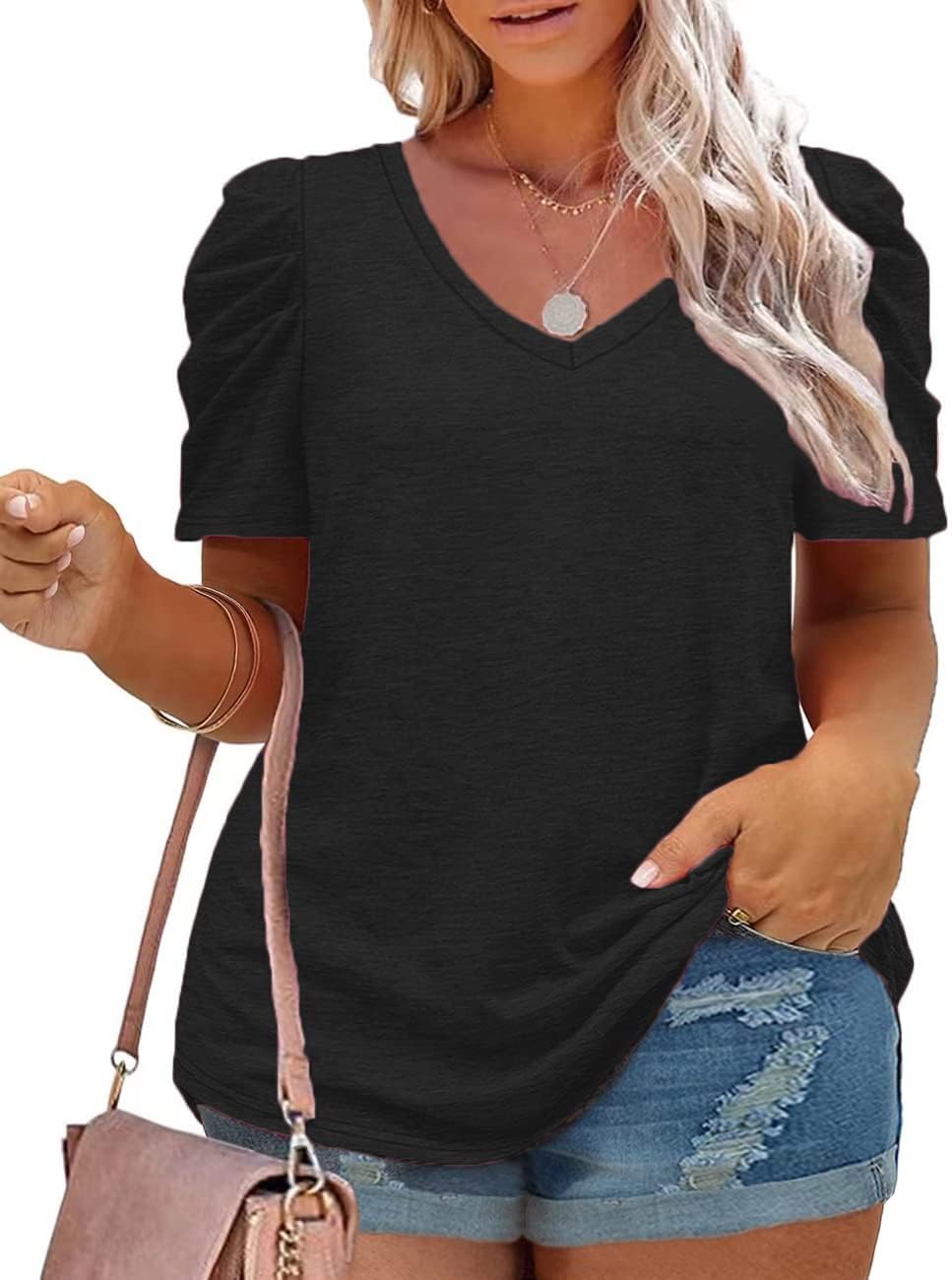 Plus-Size Tops for Women Short Sleeve T Shirts V Neck Tunic Tees XL-5XL