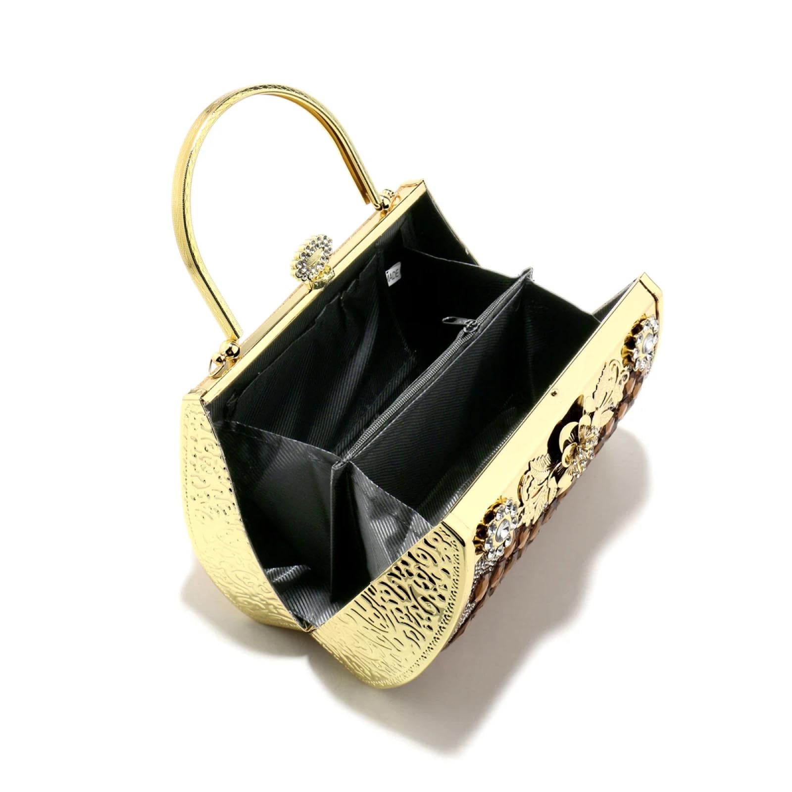 Abendtasche Damen Clutch Elegante Abend Taschen Golden Metal Glitter Clutch Strass Steine Party Mädchen Kleid Bankett Handtaschen