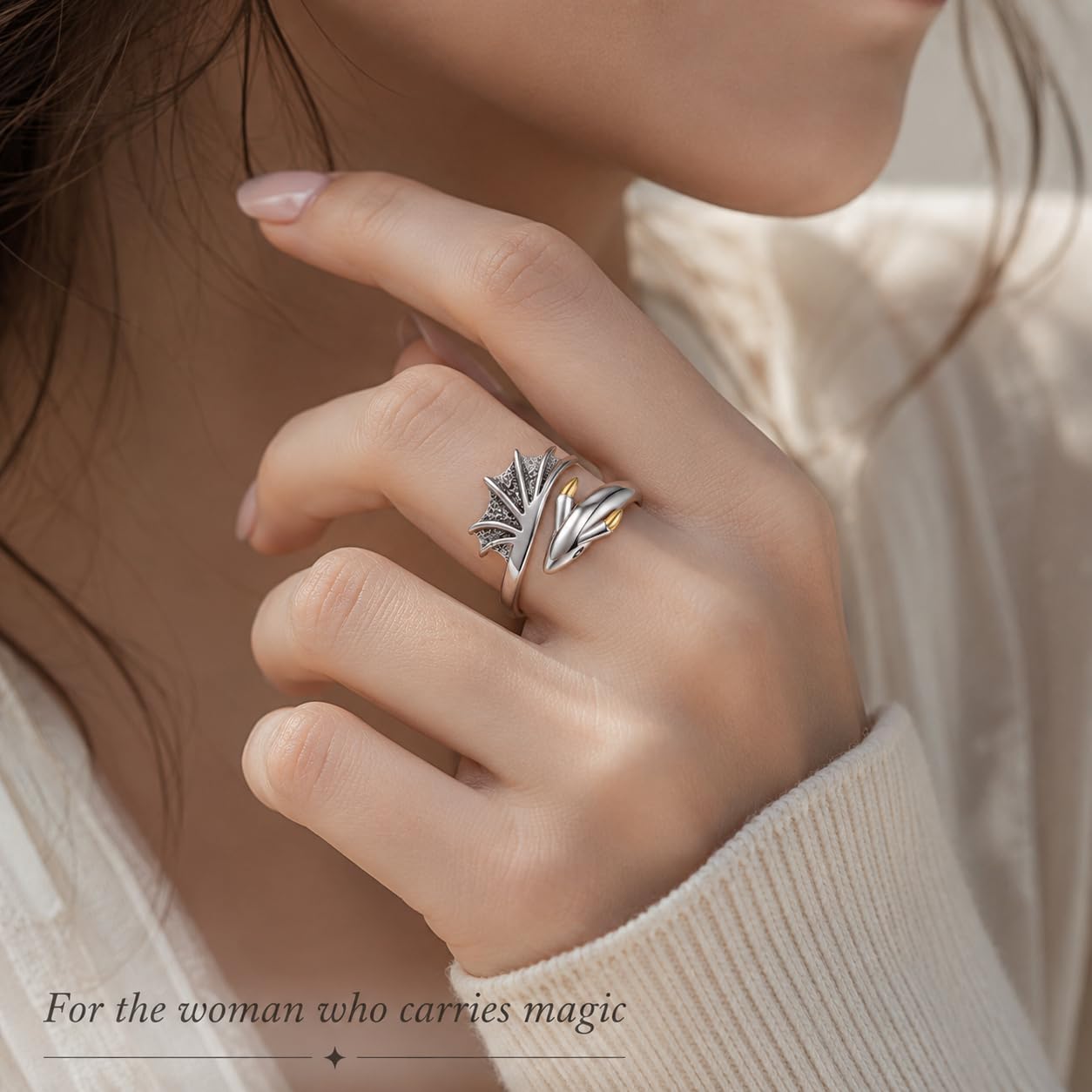 Adjustable Wrap Dragon Ring - 925 Sterling Silver Dragon Merch - Jewelry Gifts for Women (Size: 6-9)