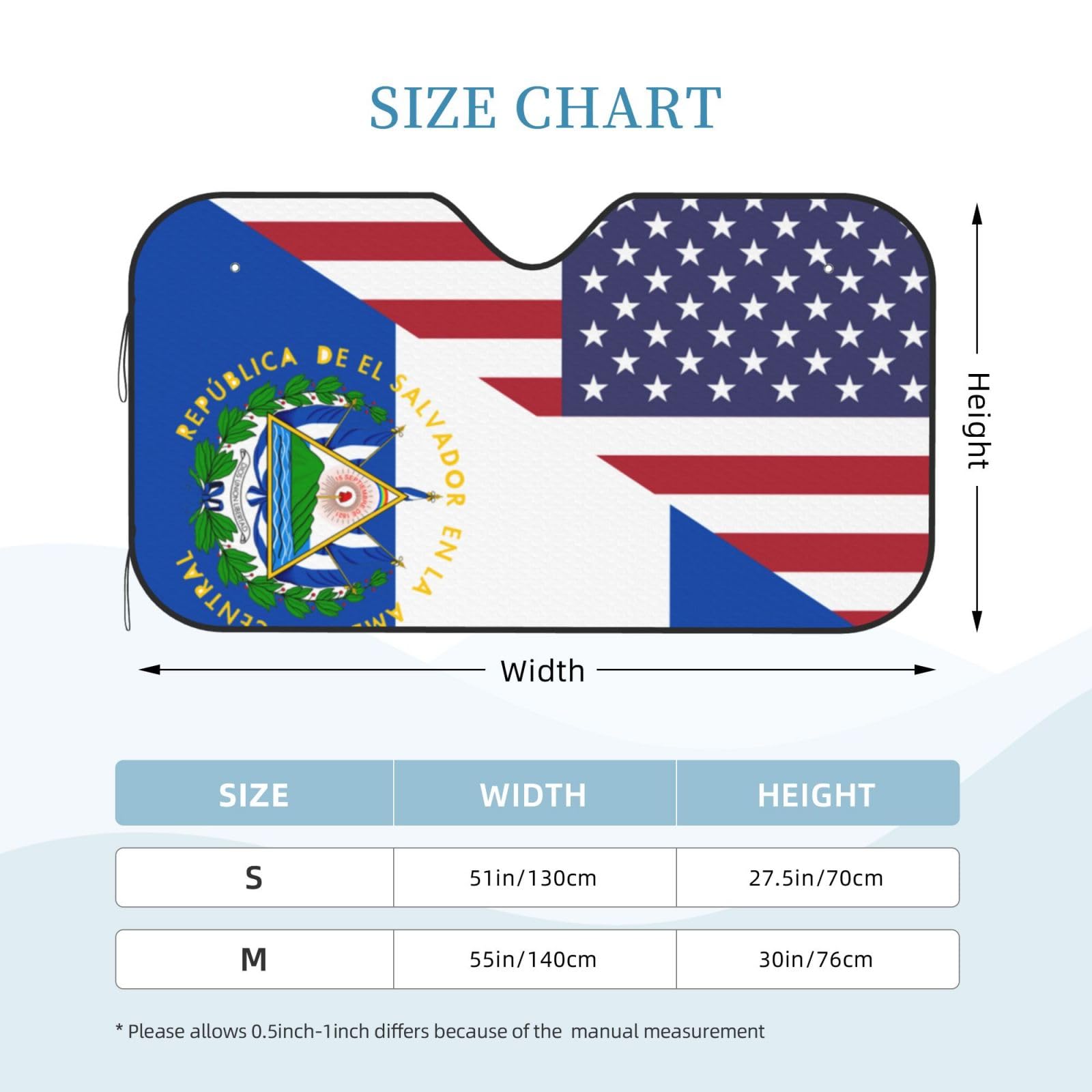 America El Salvador Friendship Flag Foldable Car Windshield Sunshade Blocks Heat and Sun Glare Uv Rays
