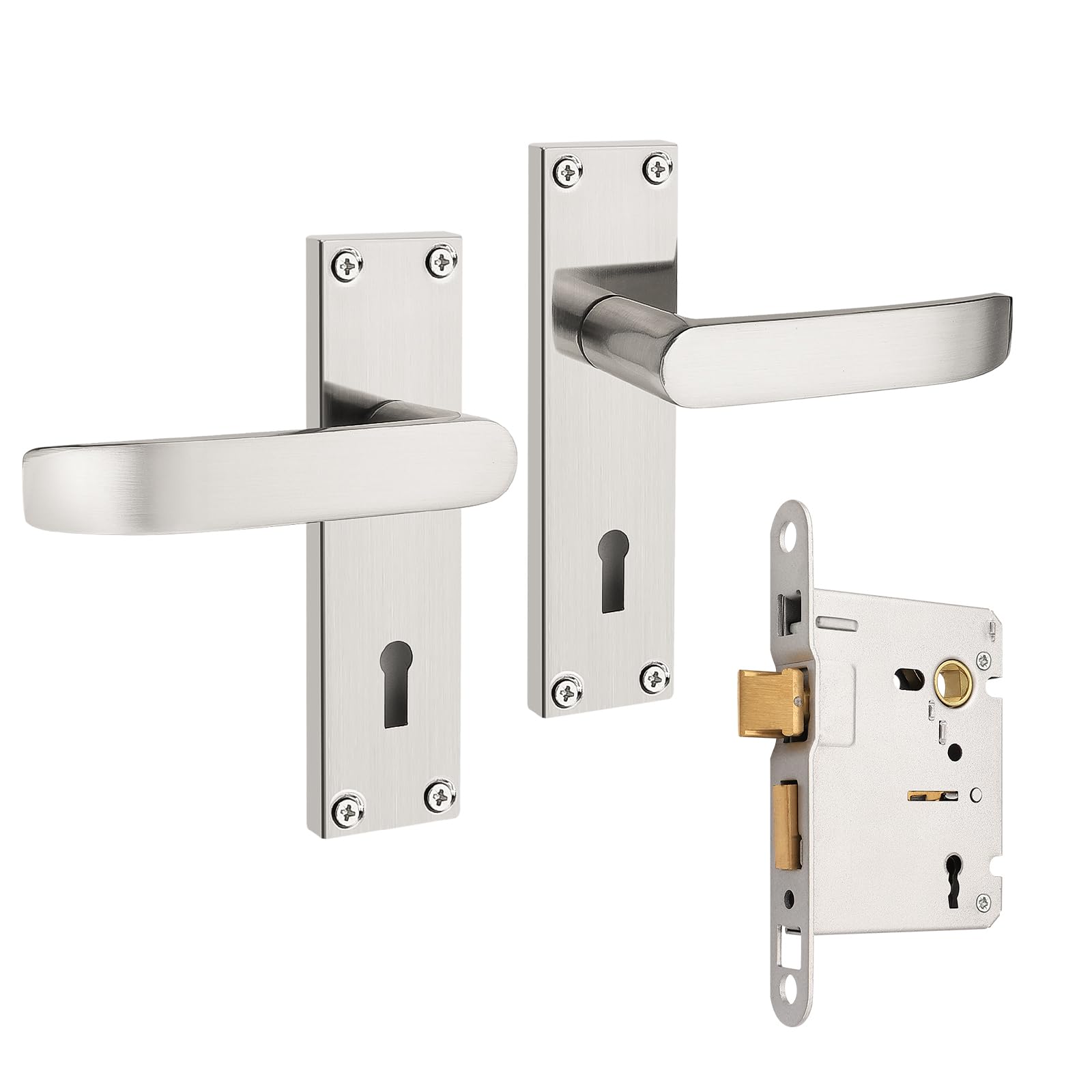 Brotima Victorian Satin Nickel Entry Door Handles-1 Pair,with Unadjustable Sashlock,Classic Straight Design for Wooden Doors,Fit 57mm Door Backset,35mm to 50mm Door Thickness