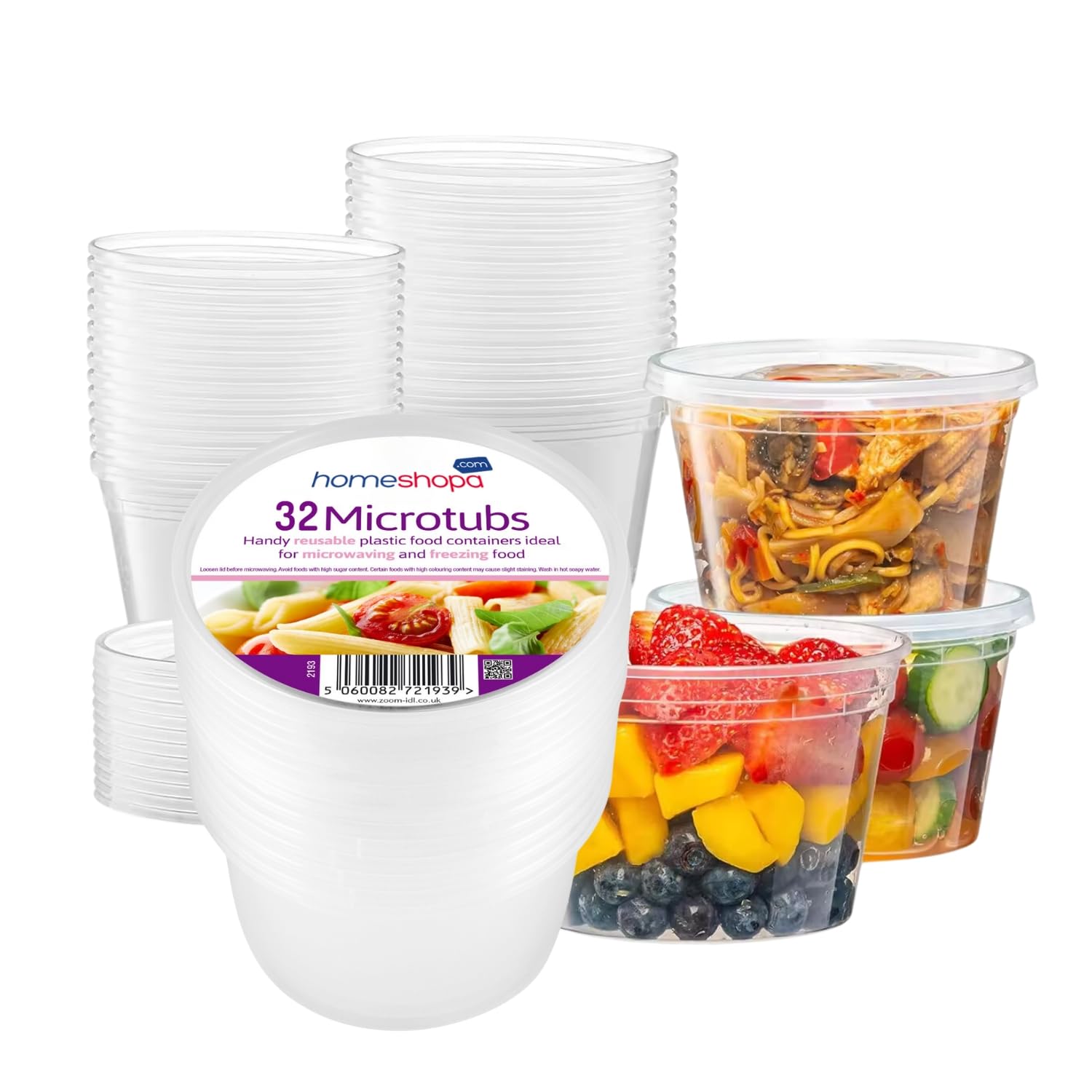 HOMESHOPA Plastic Food Storage Containers, 32 Pack 550ml Round Microwave Clear Container with Lids, BPA Free Stackable Airtight Reusable, Dishwasher & Freezer Safe, Meal Prep Takeaway Tubs