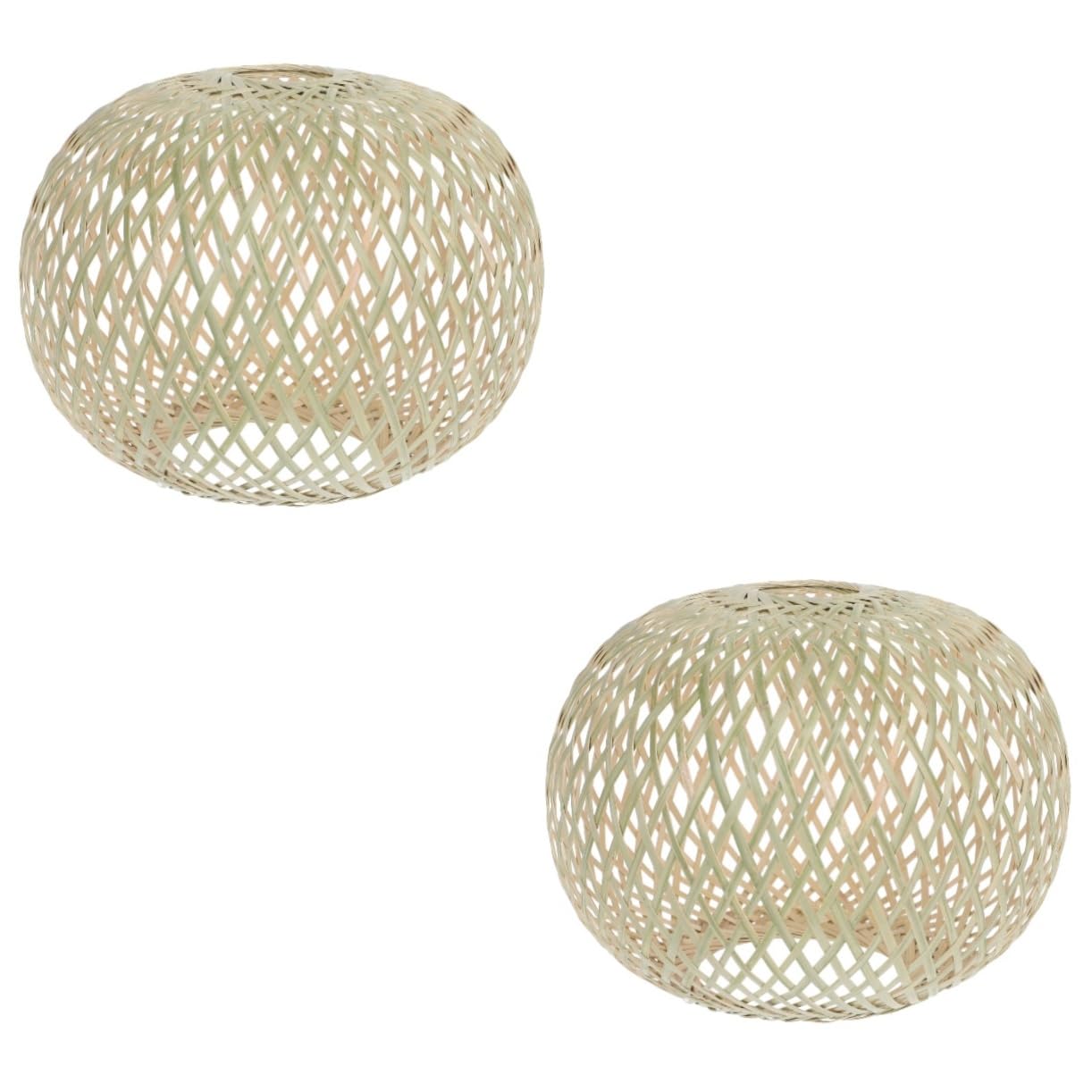 ARTIBETTER 2 Pcs Bamboo Woven Rattan Pendant Light Asian Style Lampshade Ceiling Lamp Cover