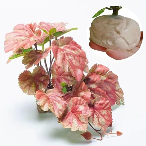 KERUIDENG Reptile Plants for Terrarium, Habitat Decor,Artificial Plants | Fake Reptile Plant with Base for bearded dragon Gecko Lizard Snake,Tank Enclosure Accessories-Pink heuchera - Pink Heuchera Micrantha