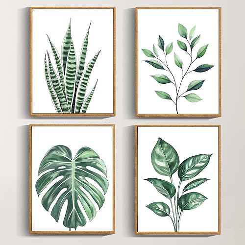 Miniatura 10 de Drsoum Arte de Pared de Lienzo Botánico Enmarcado Acuarela Hoja Verde Tropical Impresiones de Arte de Plantas Decoración de Pared Boho para Arte de
