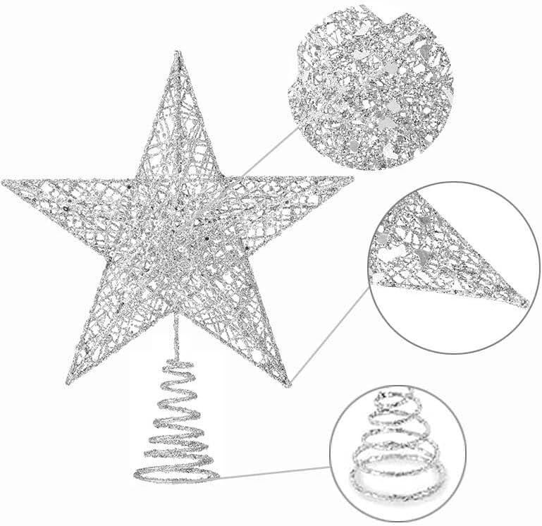 Árbol de Navidad Topper Estrella iluminada árbol T Adorno de Estrella for árbol de Navidad Decoración navideña Estrella en la Copa del árbol Brillante(Silver,20 * 25cm)