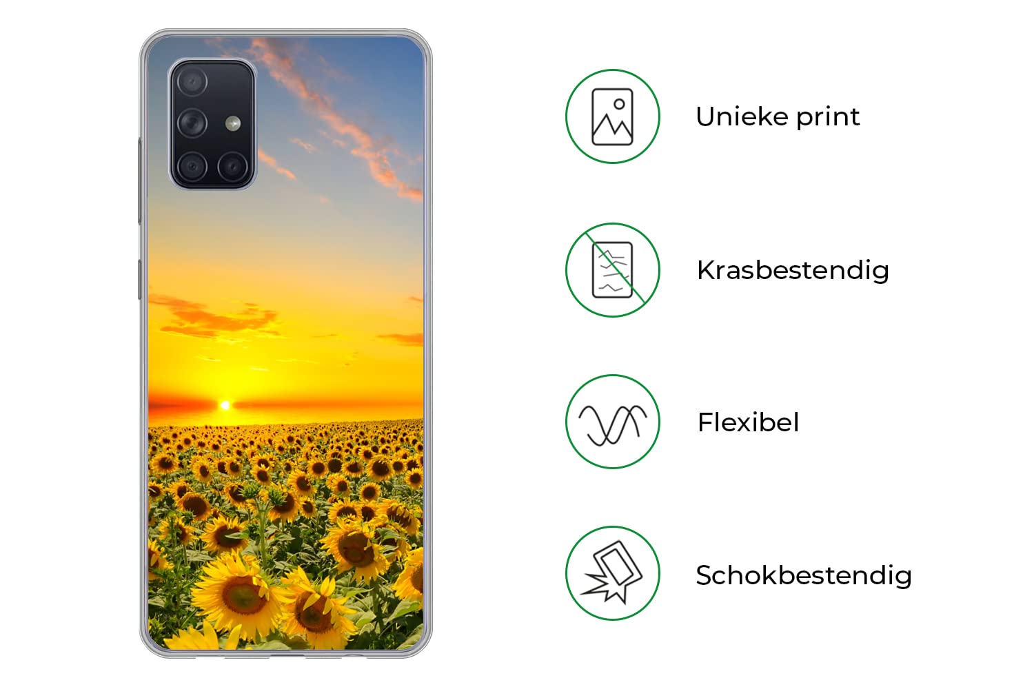 MuchoWow Funda para Samsung Galaxy A51 5G - Flores - Girasol - Atardecer - Noche - Naranja - Funda de Silicona/Funda Blanda para teléfono móvil