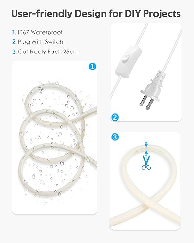 Miniatura 2 de COB - Tira de luces LED de 10 pies, 6000 K, luz diurna, color blanco, CA 110 V-120 V, cuerda de luces LED, resistente al agua, IP65 de alta
