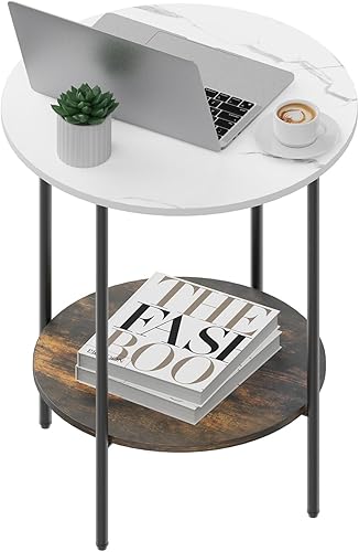 Mesas auxiliares para sala de estar, mesa auxiliar resistente con marco de metal, moderno sofá pequeño y mesita de noche, mesa auxiliar redonda