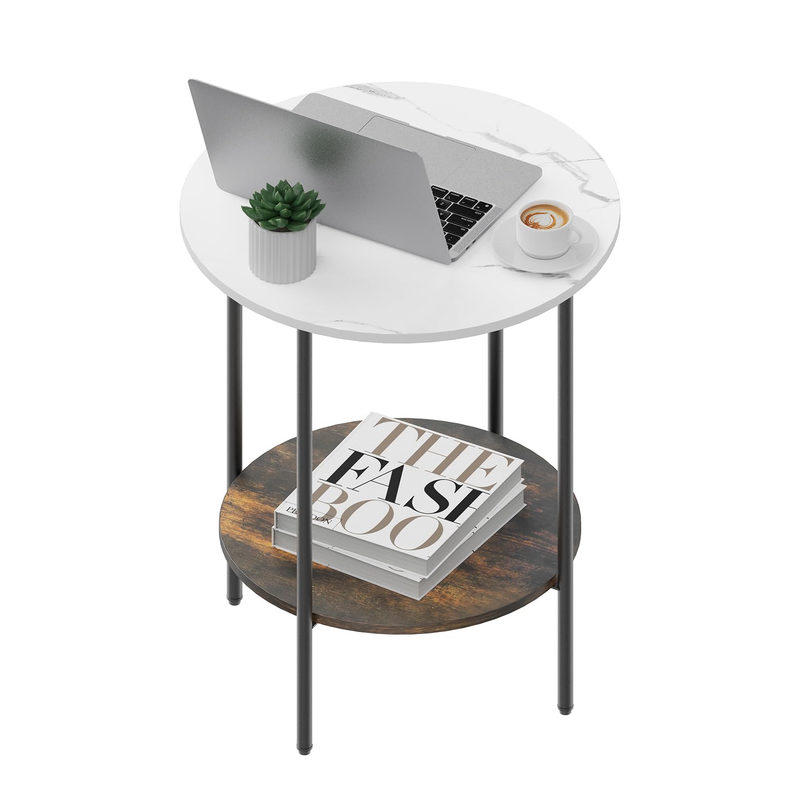 End Tables Living Room - Sturdy SideTable with Metal Frame, Modern Small Sofa & Bedside Table,Multi-Functional Round Coffee Table for Bedroom, Balcony