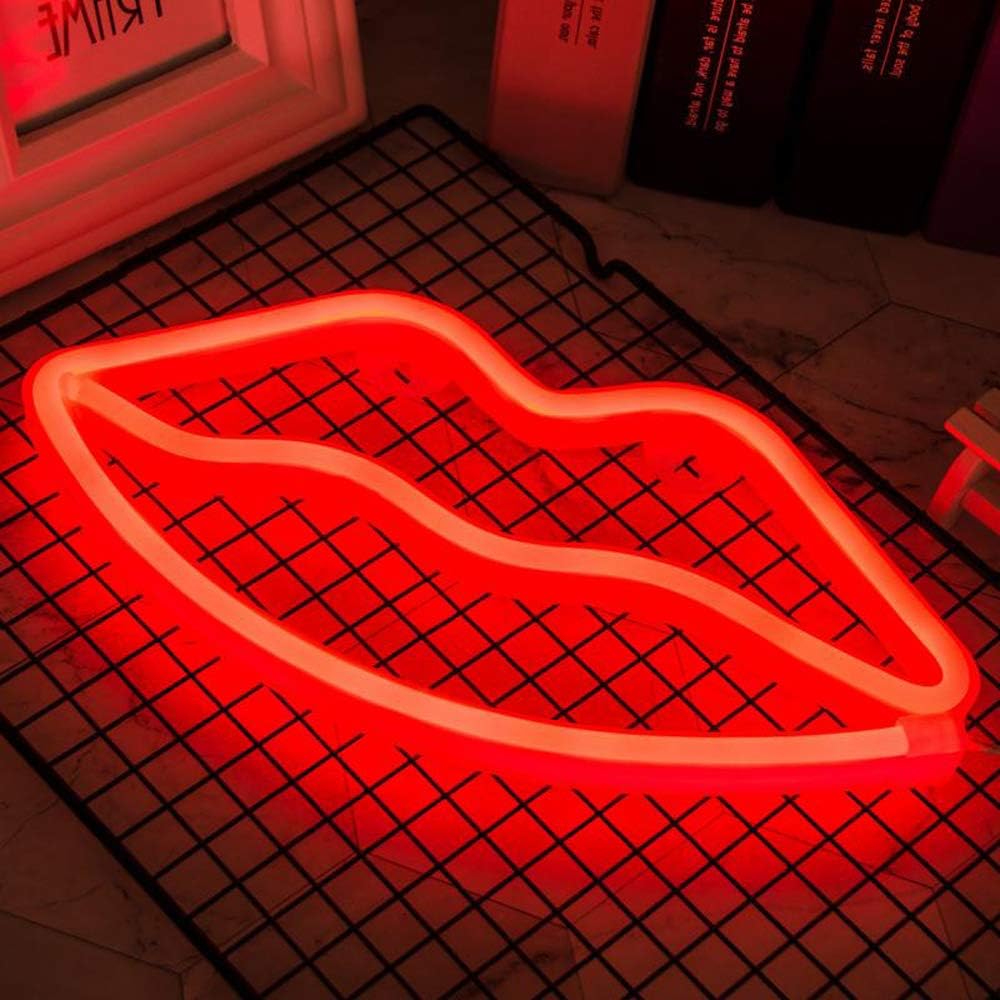 Hopolon Lip Neon Signs, LED Neon Light for Party Supplies, Girls Room Decoration Accessory, Table Decoration, Children Kids Gifts (Red Lip)…