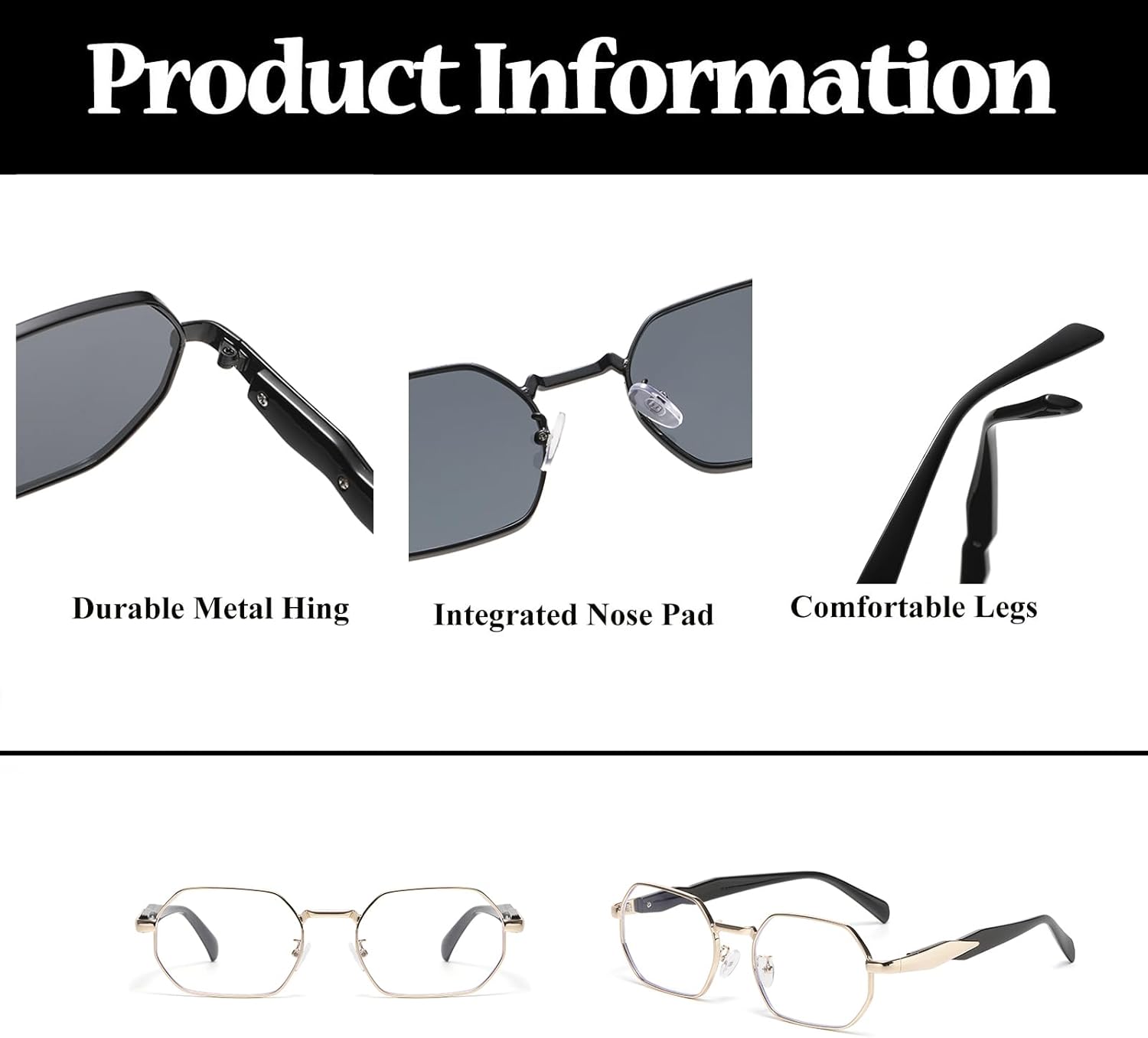 LJCZKA Hexagon Blue Light Blocking Glasses for Women Men Octagon Metal Frame Classic Computer Anti Eyestrain Eyeglasses - Image 6