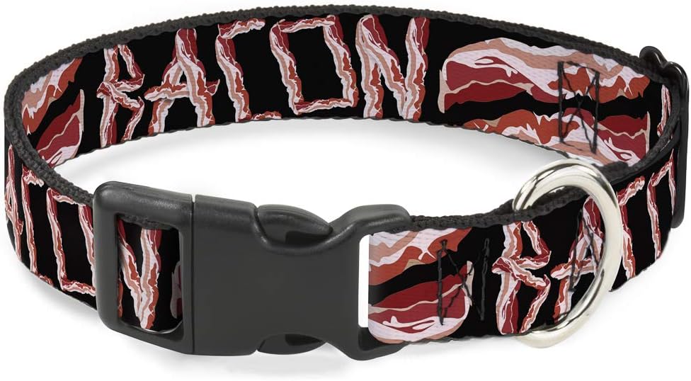 Buckle-Down PC-W30291-WM Bacon with Text 2 Plastic Clip Collar, Wide Medium/16-23"