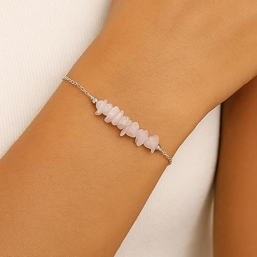 Miniatura 75 de TGH Pulsera de barra de chips naturales, cristal curativo, pulsera de cuentas crudas chapada en plata, cadena ajustable de 7 + 1 pulgada, regalo