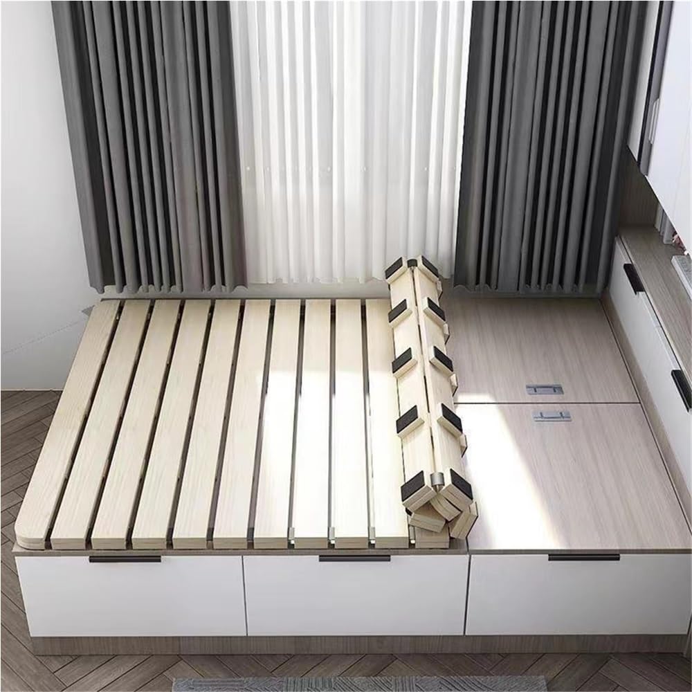 Wood Roll-Type Slatted Bed, Fold Rollable Hard Bed Board, Solid Wood Futon Frame, Floor Futon Mattress, Foldable Mattress, Suitable for Bedroom, Living Room(74.8 * 23.6in)