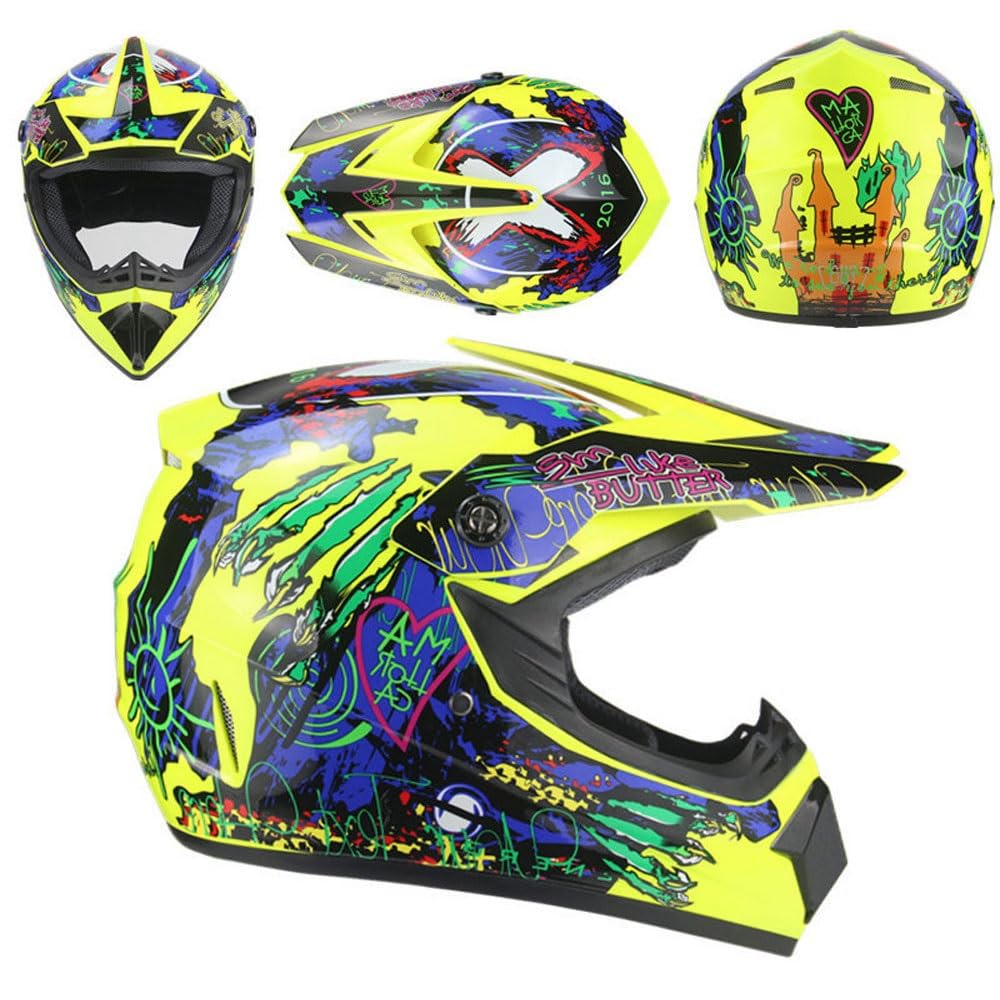 Casco Per ATV Per Bambini Omologato DOT con Visiera, Per Moto da Cross Elettrica Per Bambini Dagli 8 Ai 14 Anni, Casco Per Moto da Cross Per Ragazzi con Occhiali, Guanti E Maschera