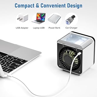 Portable Air Conditioner, Portable Desk Fan Air Conditioning Unit USB Fan with Water Tank 3-in-1 Personal Evaporative Coolers for Home Office & Room