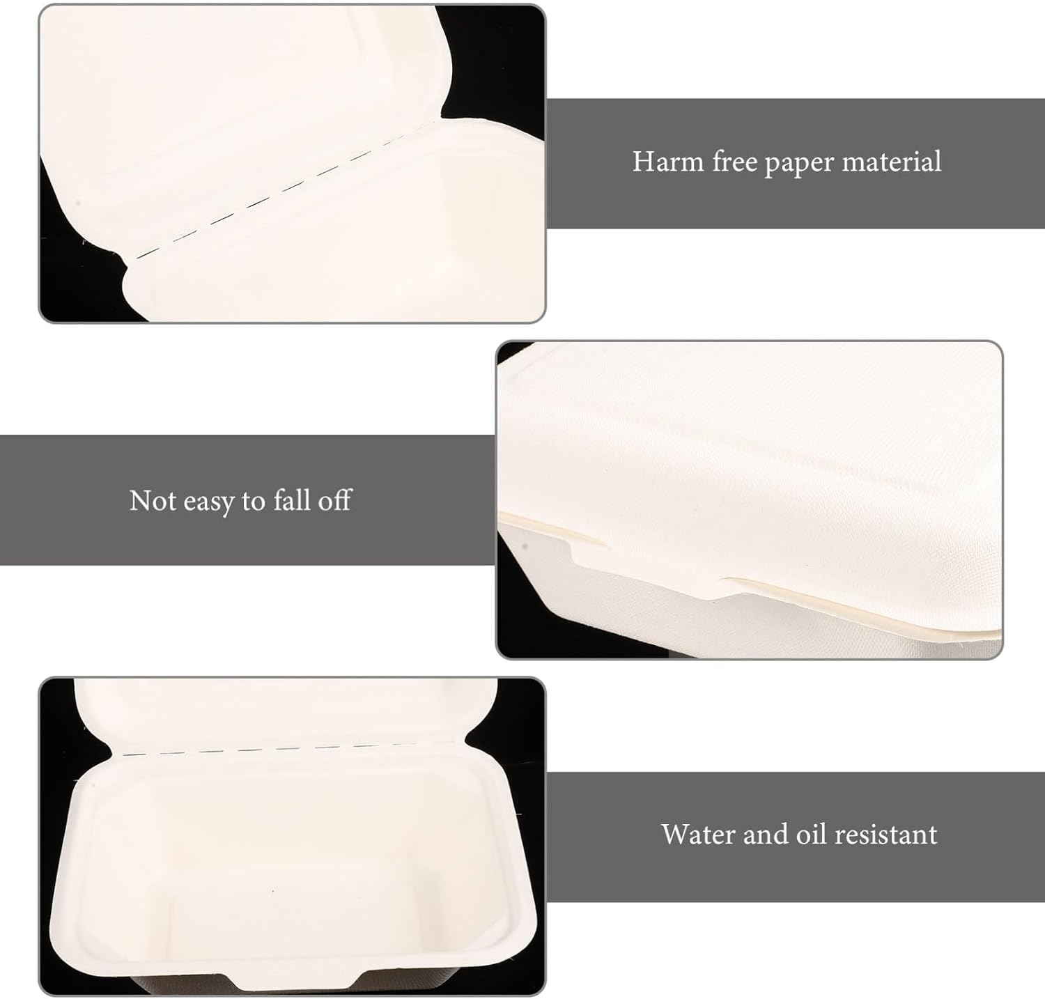 COLLBATH 50pcs Disposible Food Takeout Box Lids Pulp Rice Paper Containers for Carry