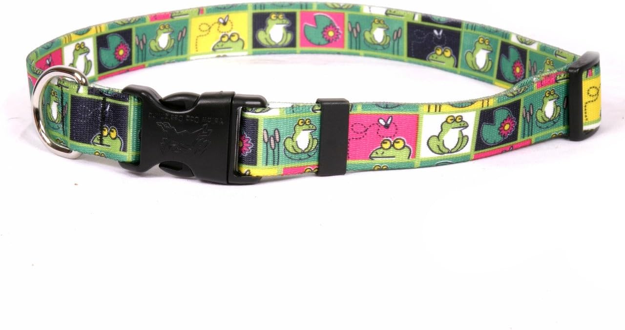 Yellow Dog Design Frogs Pattern Pet Collar – Size Medium – 1 Inch Wide