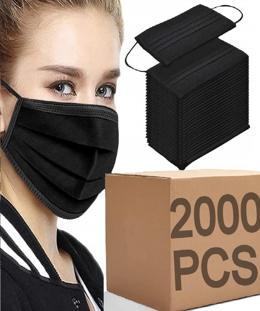 GALAXYLENSE Premium 2000 Pcs Black 3 Ply Safety Face Masks Breathable Face Mask Anti-Dust Disposable Mask Ear loop